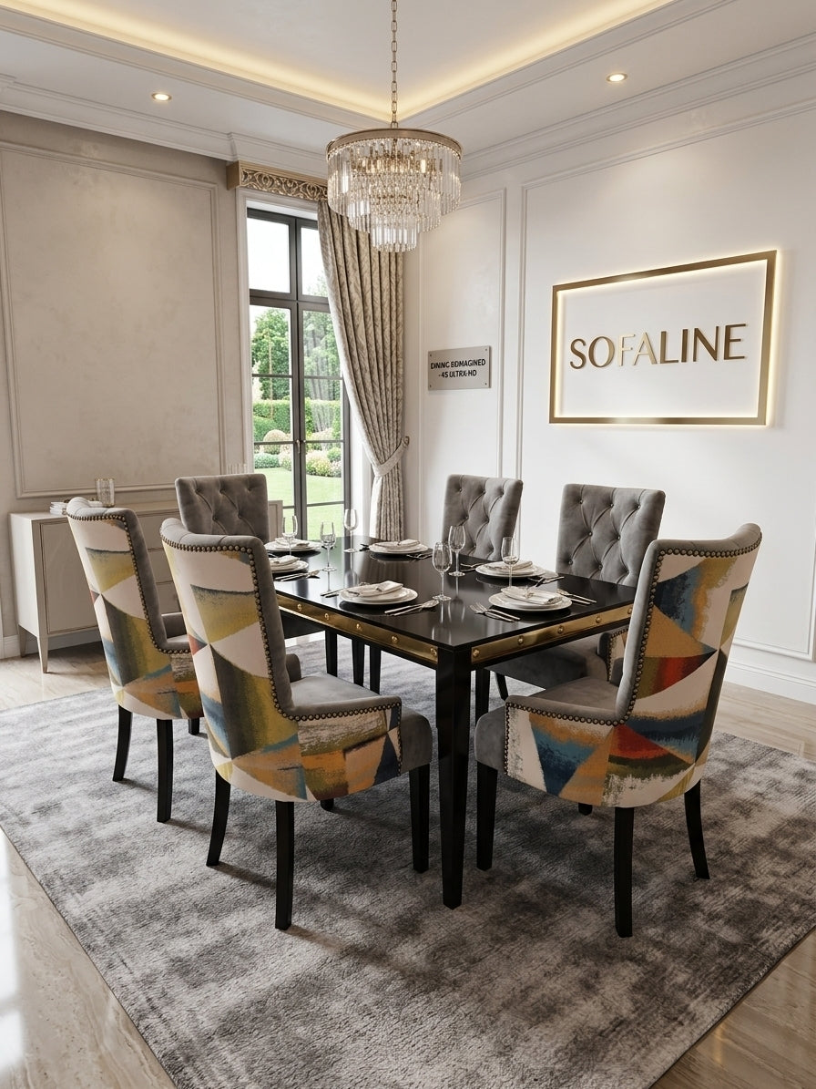 Dining table with 6 upholstered chairs
